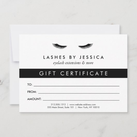 Carte Glam Eyelashes certificat cadeau noir et blanc (Devant)