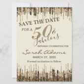 Carte Glam Gold Brown Drip 50 Fab Anniversaire Enregistr (Devant)