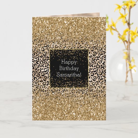 Carte Glam Gold Empreinte de léopard Glitz (Fleur jaune)