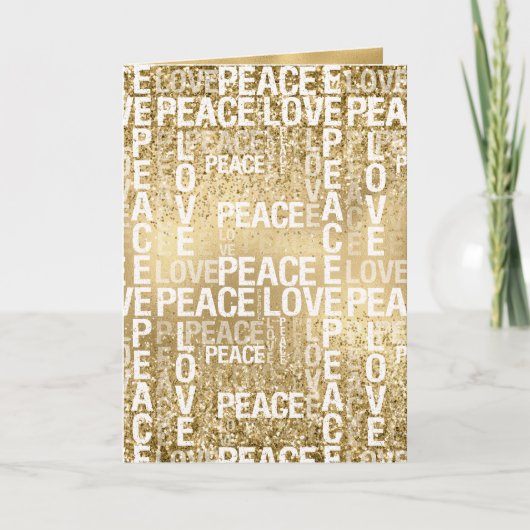 Carte Glam Gold Peace Love Parties scintillant (Devant)