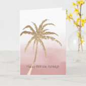 Carte Glam Gold Tropical Palm Pink ombre (Fleur jaune)