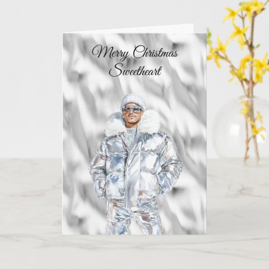 Carte Glam Guy Silver Christmas (Fleur jaune)