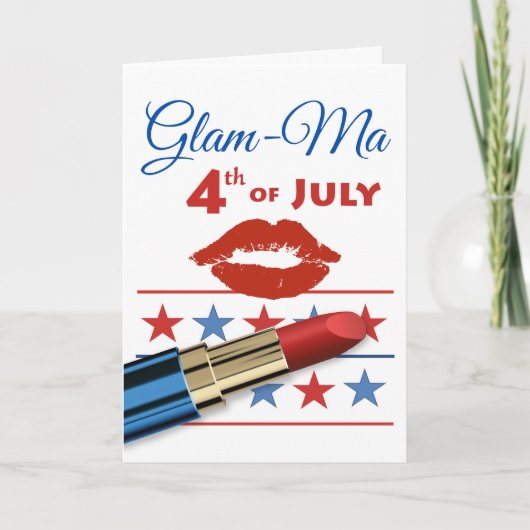 Carte Glam Ma Maman 4 juillet Rouge rouge à lèvres (Devant)