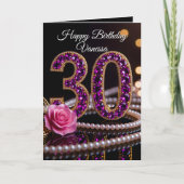 Carte Glam Purple Amethyst Gems and Pearls 30th Birthday (Devant)