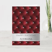Carte Glam Red Faux Velvet Argent Anniversaire (Devant)