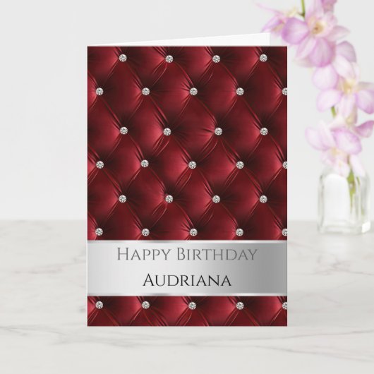 Carte Glam Red Faux Velvet Argent Anniversaire (Orchidée)