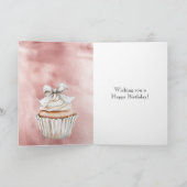 Carte Glam Rose Blush Glitzy Silver Bow Cupcake Birthday (Intérieur)