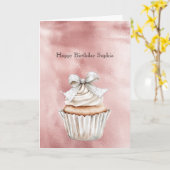 Carte Glam Rose Blush Glitzy Silver Bow Cupcake Birthday (Fleur jaune)