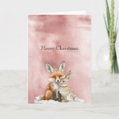Carte Glam Rose Blush Lapin Renard Rose Noël (Devant)