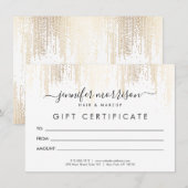 Carte Glam Script Gold Confetti Rain Certificat cadeau (Devant / Derrière)