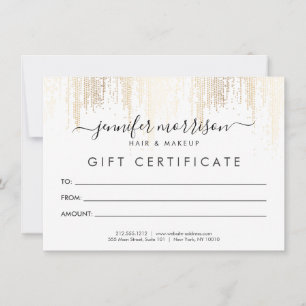 Carte Glam Script Gold Confetti Rain Certificat cadeau