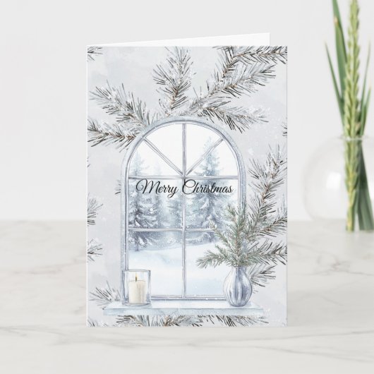 Carte Glam Silver Christmas Tree Branches Window (Devant)