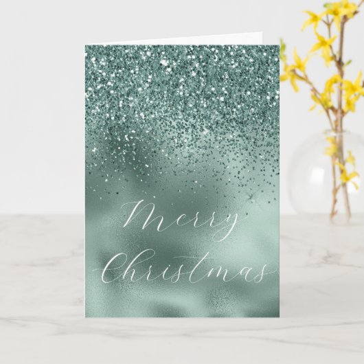 Carte Glam Turquoise Aqua Pine Green Glitzy Parties scin (Fleur jaune)