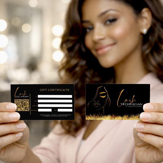 Carte Glamorous Black & Gold Lash Tech  Gift Certificate