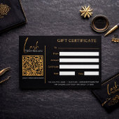Carte Glamorous Black & Gold Lash Tech  Gift Certificate