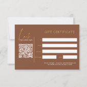 Carte Glamorous Gold & Brown Lash Tech  Gift Certificate (Dos)