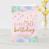 Carte Glamour 50e anniversaire Parties scintillant d'or (Fleur jaune)