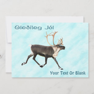 Carte Gleðileg Jól - Bull Caribou (Reindeer) Sur La Neig