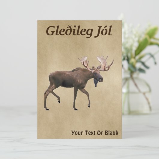 Carte Gleðileg Jól - Oie Taupe Sur Ancien Papier (Debout devant)