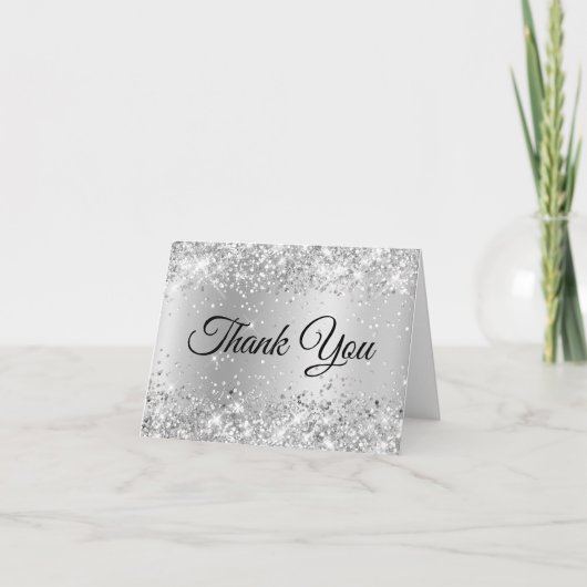 Carte Glitter Argent Shimmer Gradient Merci (Devant)
