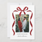 Carte Glitter Bow with Photo Minimalist Christmas Card (Devant)
