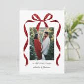 Carte Glitter Bow with Photo Minimalist Christmas Card (Debout devant)