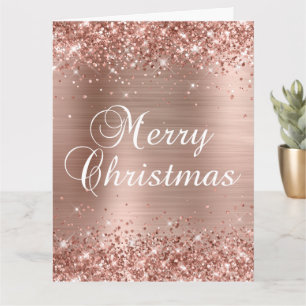 Carte Glitter Rose Gold Foil Gros Joyeux Noël