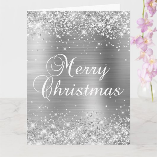 Carte Glitter Silver Foil Grand Joyeux Noël (Orchidée)
