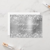 Carte Glittery Argent Fancy Bonne Anniversaire (Devant/Arrière en situation)