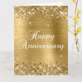 Carte Glittery Gold Bonne Anniversaire (Fleur jaune)