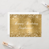 Carte Glittery Gold Foil Classic Joyeux anniversaire (Devant/Arrière en situation)