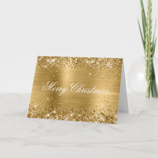 Carte Glittery Metallic Gold Family Photo (Devant)