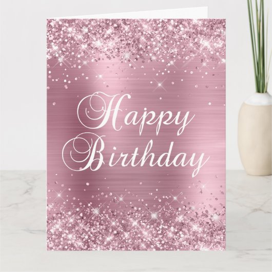 Carte Glittery Pink Foil Gros anniversaire heureux (Devant)