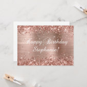 Carte Glittery Rose Gold Foil Classic Joyeux anniversair (Devant/Arrière en situation)