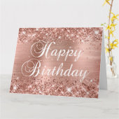 Carte Glittery Rose Gold Foil Joyeux anniversaire du gro (Fleur jaune)
