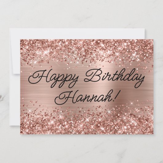 Carte Glittery Rose Gold Foil Moderne Joyeux anniversair (Devant)