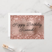 Carte Glittery Rose Gold Foil Moderne Joyeux anniversair (Devant/Arrière en situation)