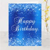 Carte Glittery Royal Blue Grand Joyeux anniversaire (Fleur jaune)
