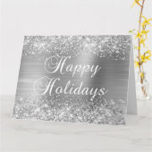 Carte Glittery Silver Foil Gros Joyeux Vacances (Fleur jaune)