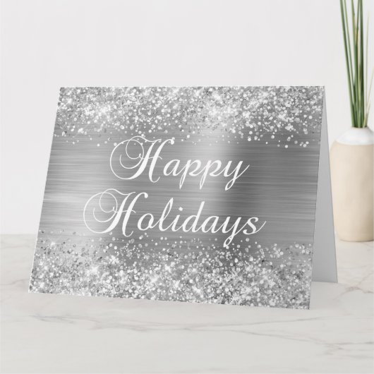 Carte Glittery Silver Foil Gros Joyeux Vacances (Devant)