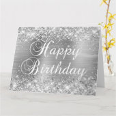 Carte Glittery Silver Foil Joyeux anniversaire du groupe (Fleur jaune)