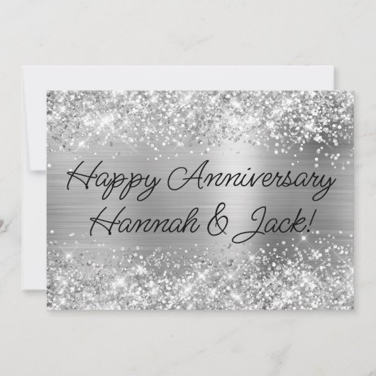 Carte Glittery Silver Foil Moderne Joyeux Anniversaire (Devant)
