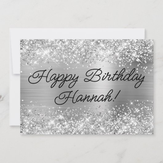 Carte Glittery Silver Foil Moderne Joyeux anniversaire (Devant)