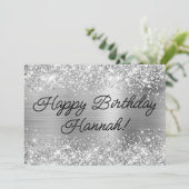 Carte Glittery Silver Foil Moderne Joyeux anniversaire (Debout devant)