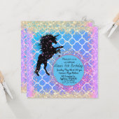 Carte Glittery Starry Whimsical Unicorn Anniversaire (Devant/Arrière en situation)