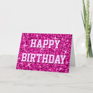 Carte Glitz rose 'Joyeux anniversaire' avant et texte in