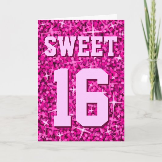 Carte Glitz Rose 'Sweet 16' 'Happy Birthday' (Devant)