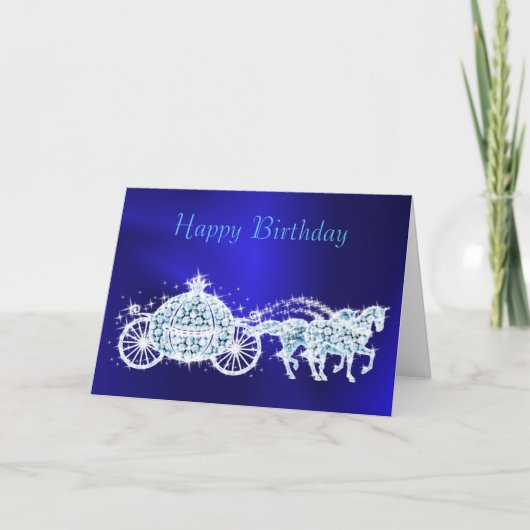 Carte Glitzy Princess Blue Coach & Horses Anniversaire (Devant)