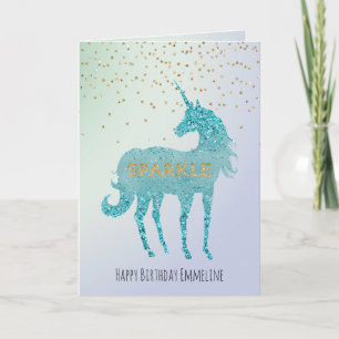 Carte Glitzy Purple Aqua Sparkle Nom de la licorne