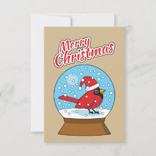 Carte Globe des neiges avec cardinal rouge mignon